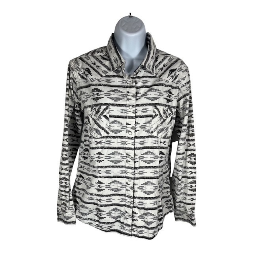 Panhandle Womens Sz M White Rainbow Woven Southwestern Aztec‎ Snap Shirt-2048